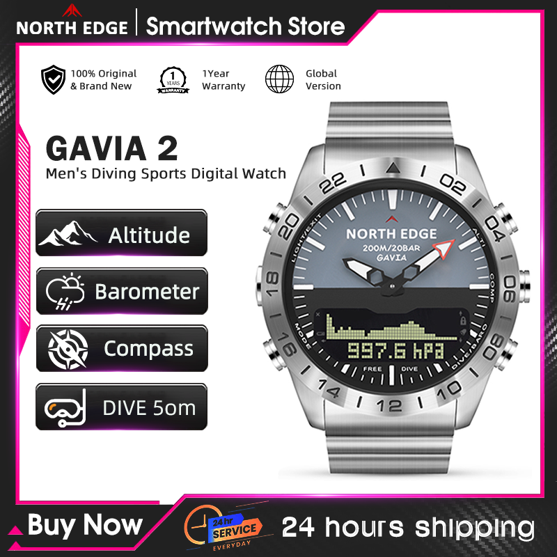 Smartwatch Digital Watches For Men - NORTH EDGE Erkek Dalış Saati Askeri